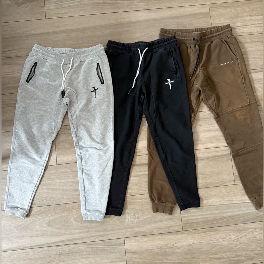Three nails men’s Gray, Black & Brown Jogger Pants bundle Drawstring Bottoms
